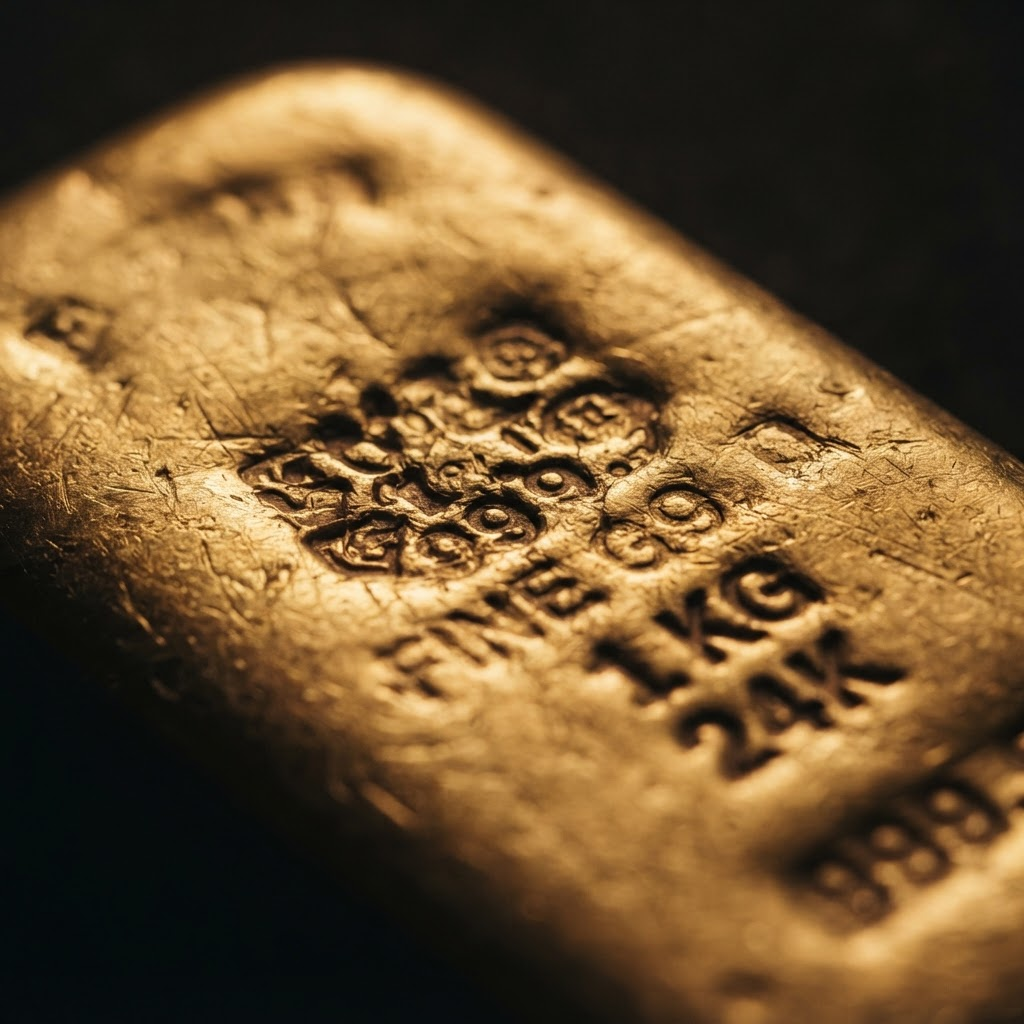 Macro detail of a stamped gold bar